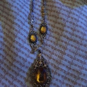 Antique gold necklace amber stones